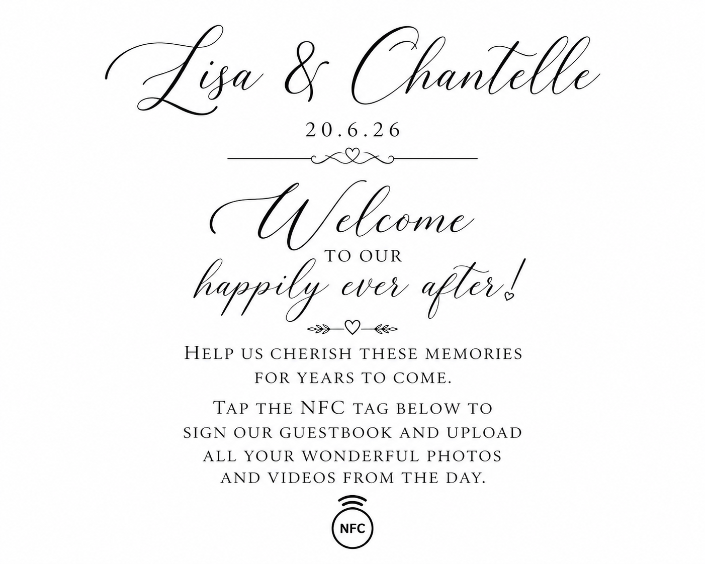 Lisa and Chantelle wedding NFC welcome sign